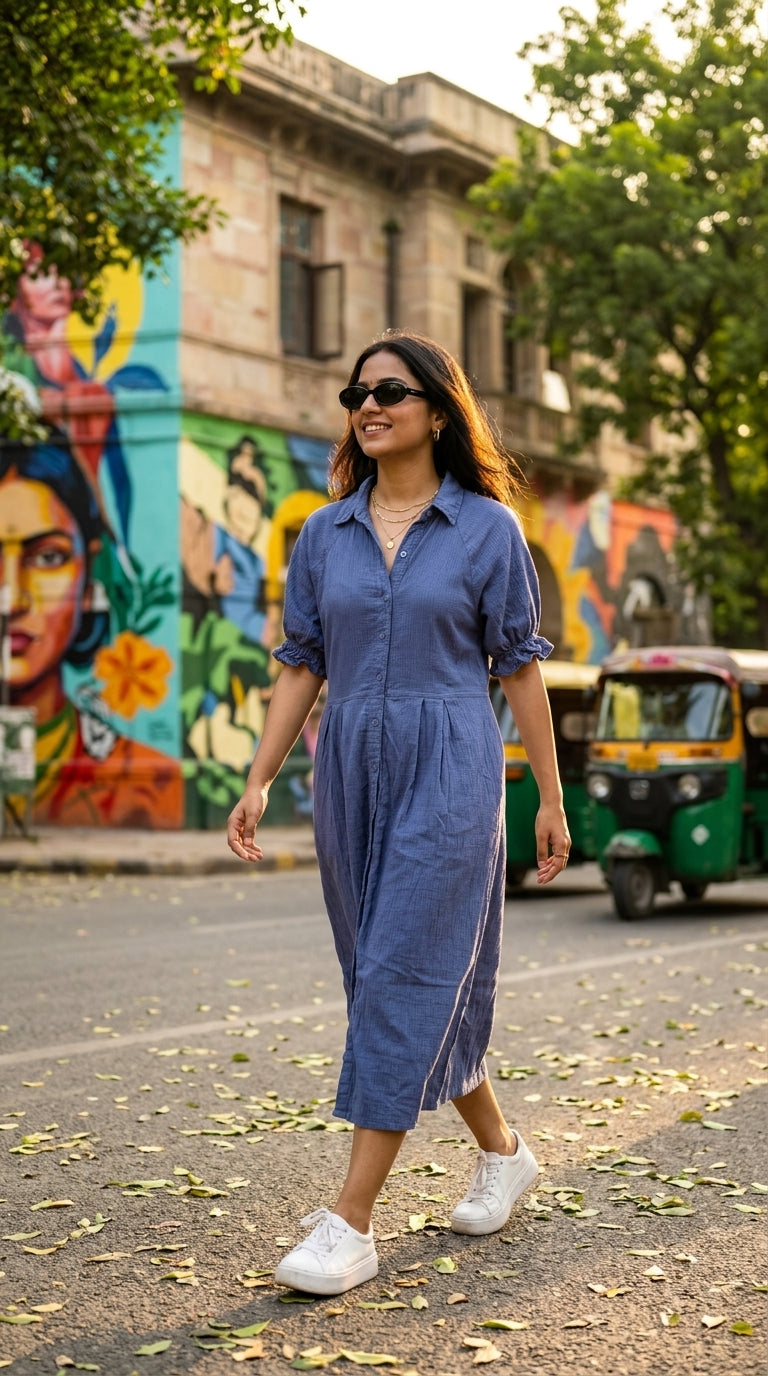 PERIWINKLE COTTON DENIM DRESS