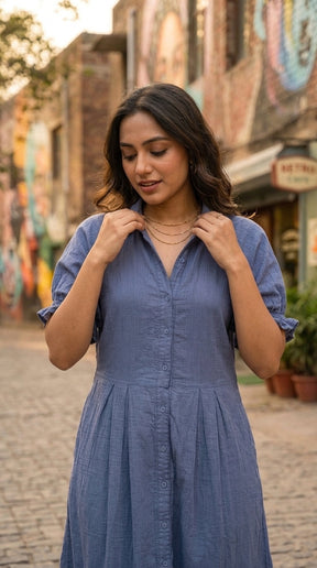 PERIWINKLE COTTON DENIM DRESS