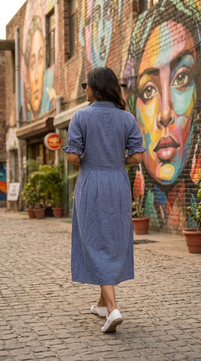 PERIWINKLE COTTON DENIM DRESS