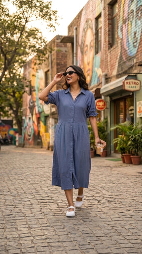 PERIWINKLE COTTON DENIM DRESS