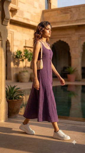 PLUM SLEEVELESS FRONT BUTTON MAXI DRESS