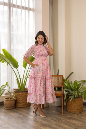 PASTEL SMOCKED TIERED MAXI