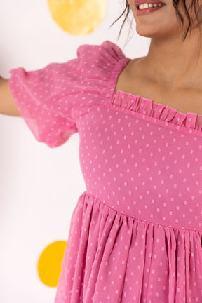 PINK CHIFFON TIERED MAXI