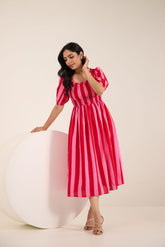 PINK STRIPED COTTON SMOCKED MAXI