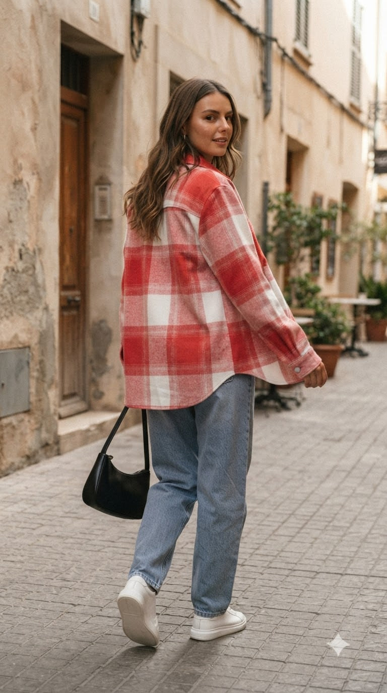 RED FLANNEL OVERSIZED SHIRT