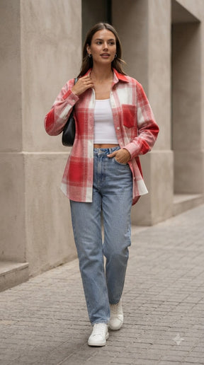 RED FLANNEL OVERSIZED SHIRT