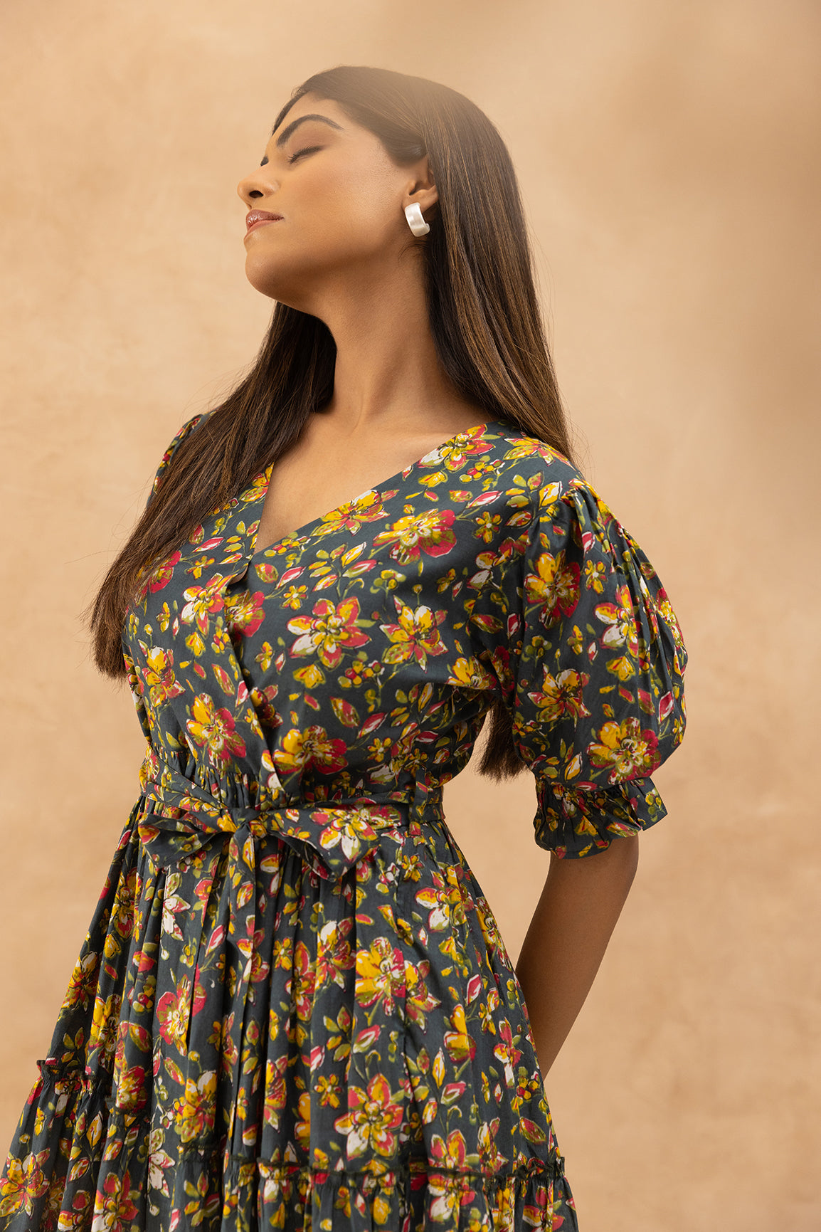 GREEN FLORAL COTTON MAXI DRESS
