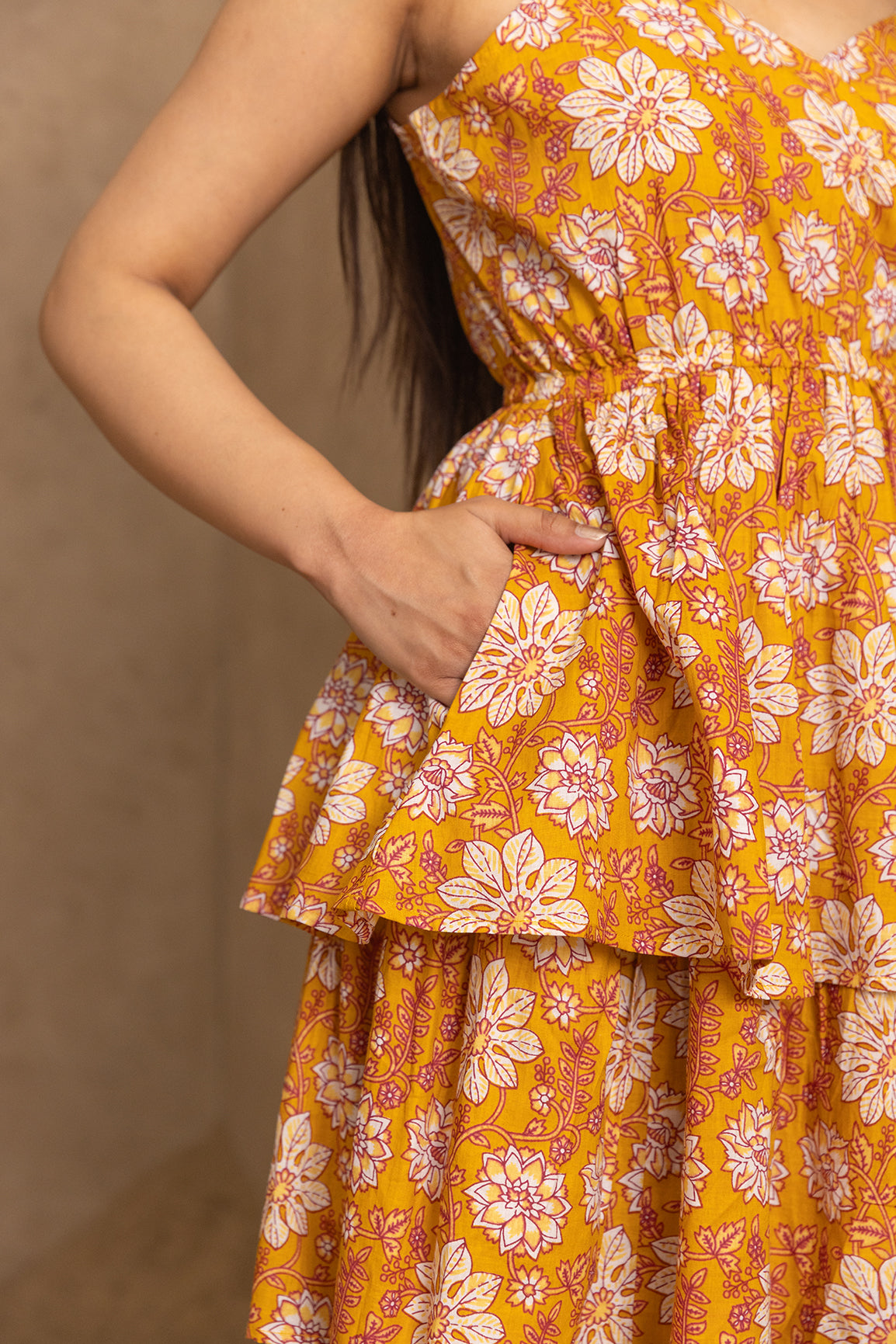 MUSTARD COTTON STRAP MAXI