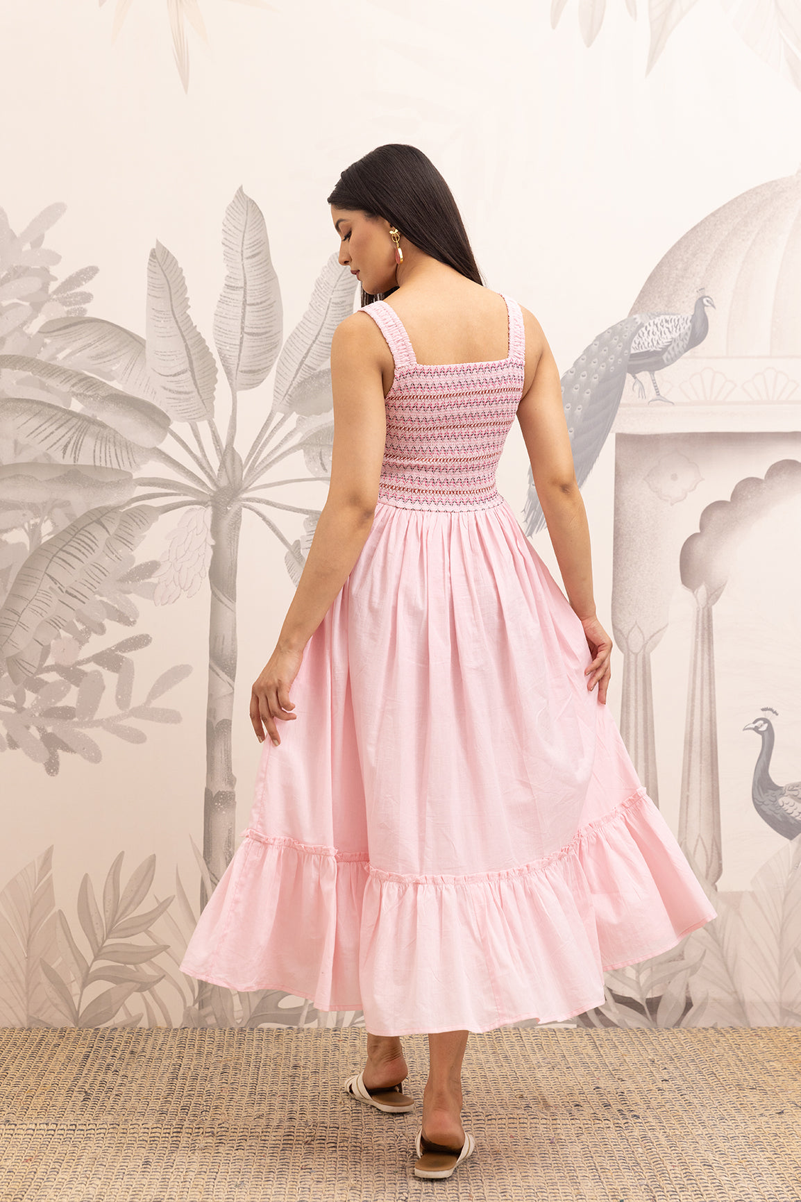 BABY PINK SMOCKED COTTON MAXI