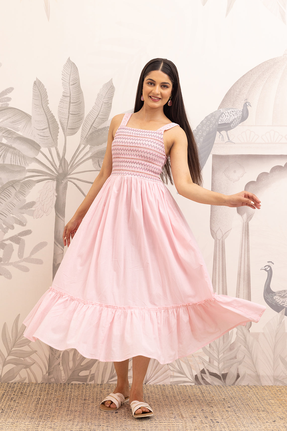 BABY PINK SMOCKED COTTON MAXI