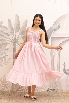 BABY PINK SMOCKED COTTON MAXI