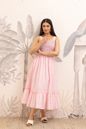 BABY PINK SMOCKED COTTON MAXI
