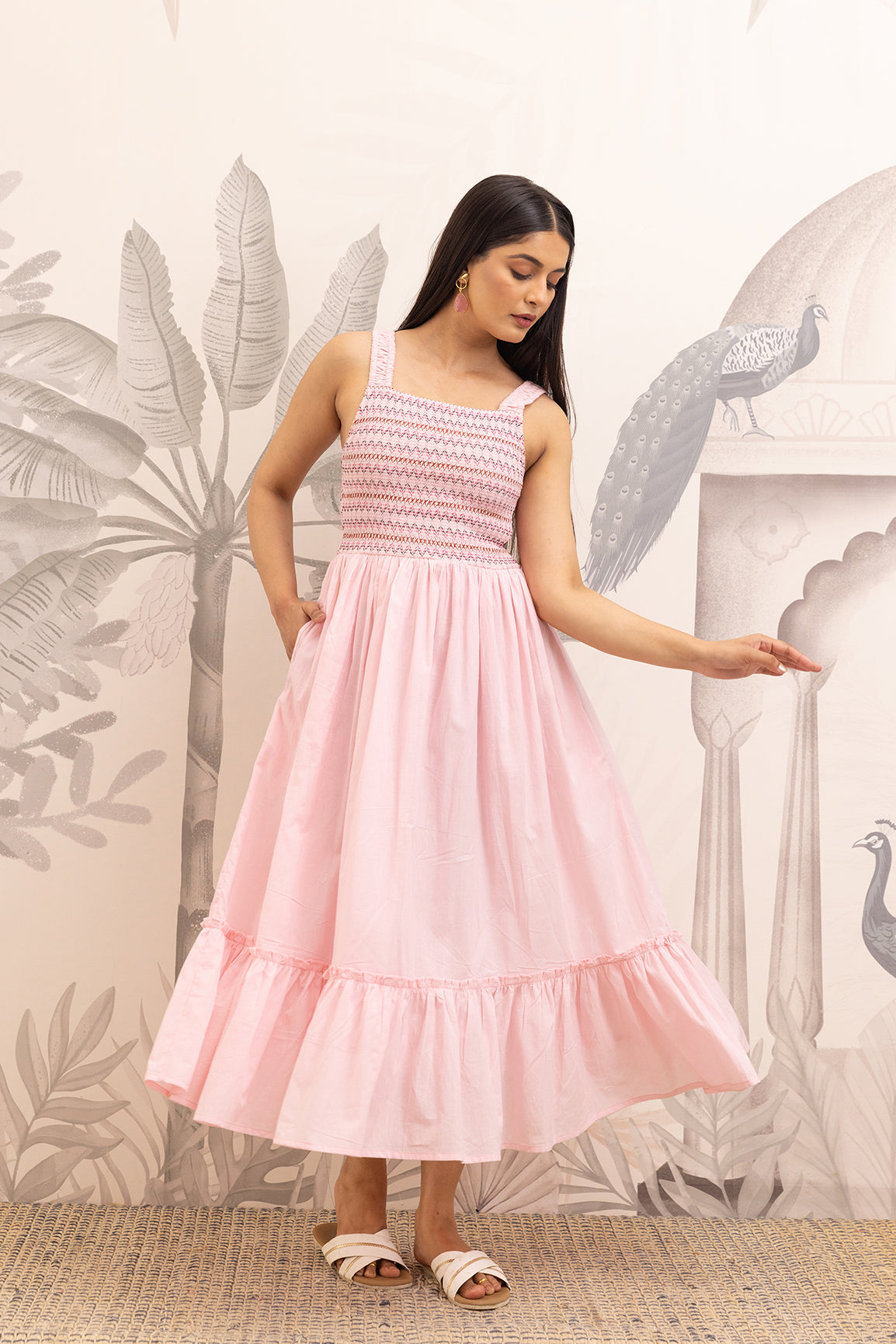 BABY PINK SMOCKED COTTON MAXI