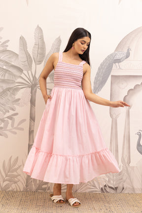 BABY PINK SMOCKED COTTON MAXI