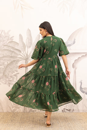 FOREST GREEN FLORAL MAXI DRESS