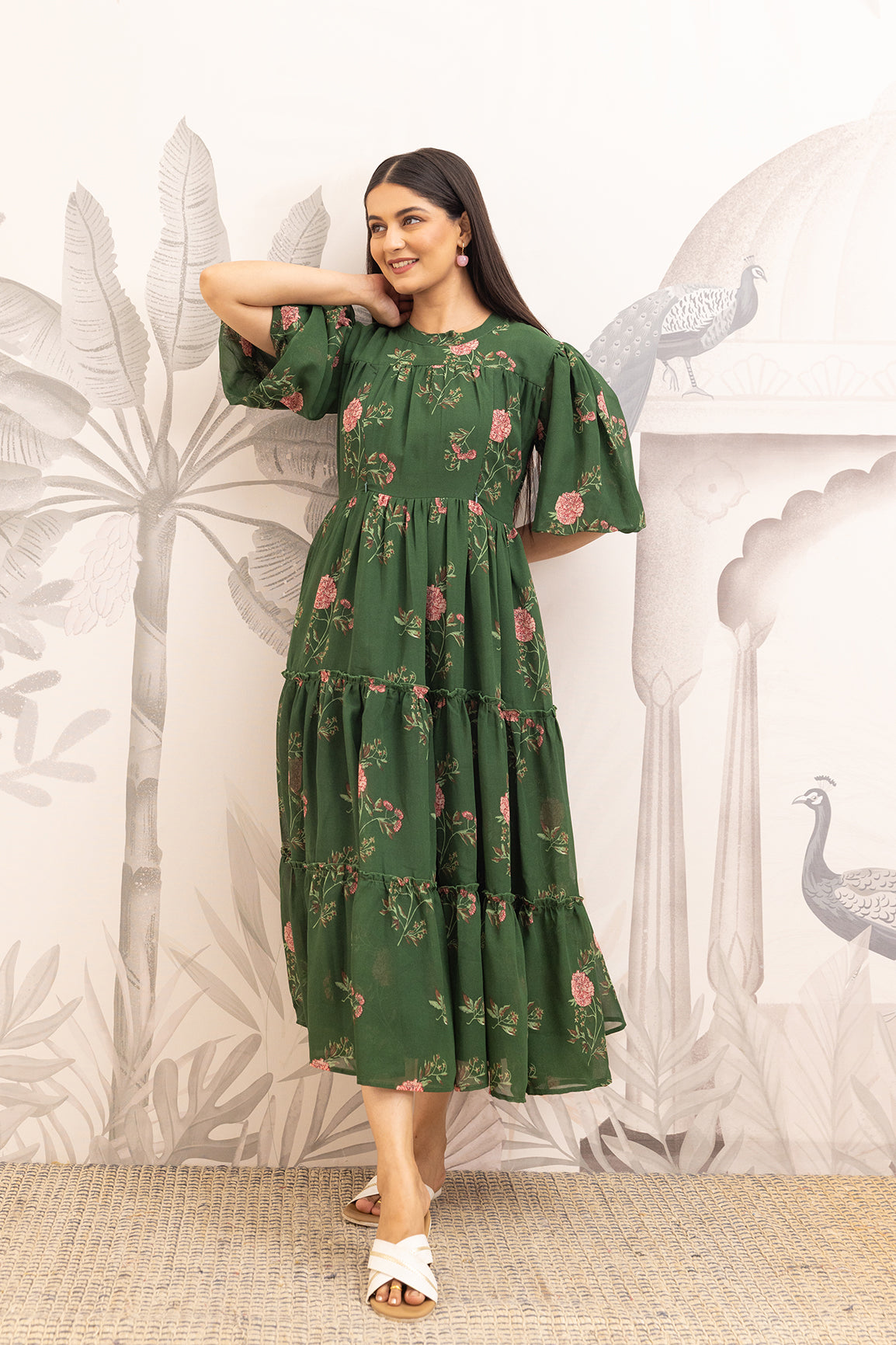 FOREST GREEN FLORAL MAXI DRESS