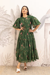 FOREST GREEN FLORAL MAXI DRESS