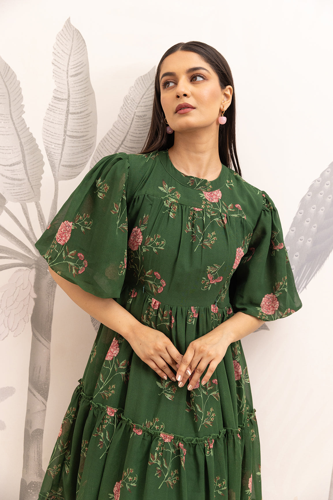 FOREST GREEN FLORAL MAXI DRESS