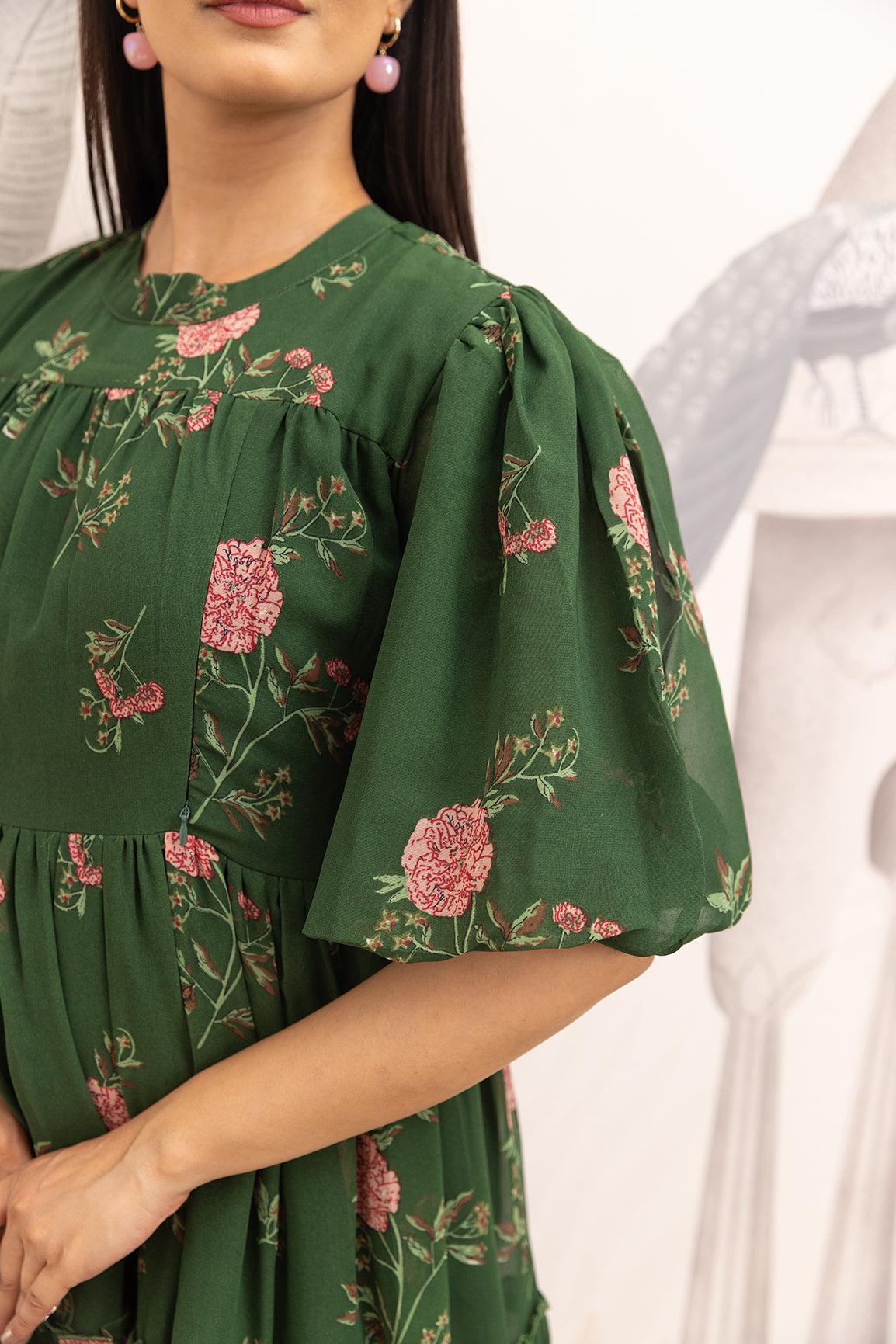 FOREST GREEN FLORAL MAXI DRESS