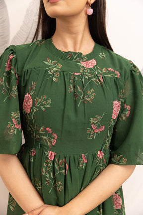 FOREST GREEN FLORAL MAXI DRESS