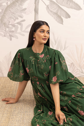 FOREST GREEN FLORAL MAXI DRESS