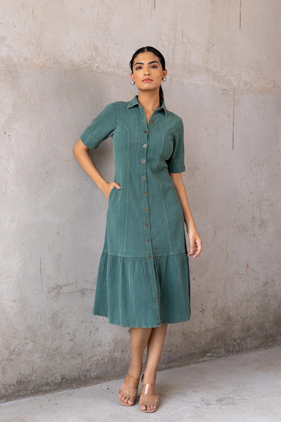 EMERALD COTTON DENIM MAXI