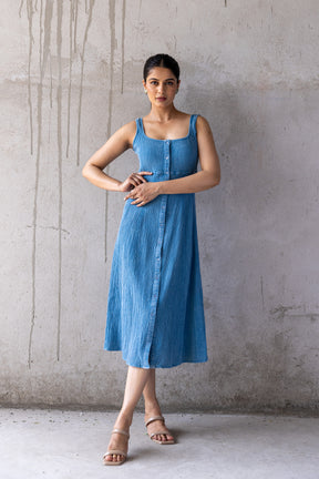 SKY BLUE COTTON DENIM DRESS