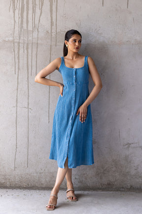 SKY BLUE COTTON DENIM DRESS