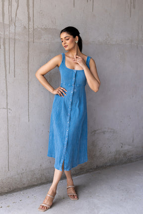 SKY BLUE COTTON DENIM DRESS