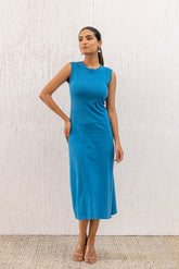 CYAN BLUE SLIT MAXI DRESS