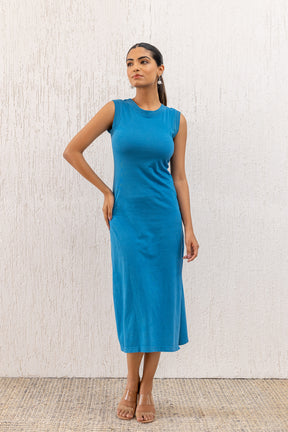 CYAN BLUE SLIT MAXI DRESS