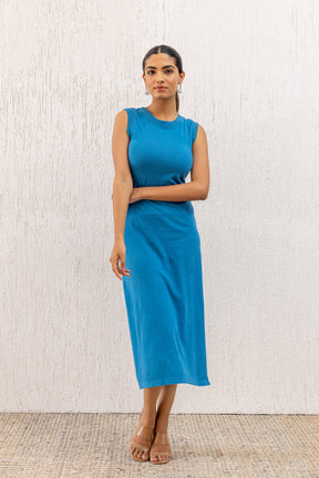 CYAN BLUE SLIT MAXI DRESS