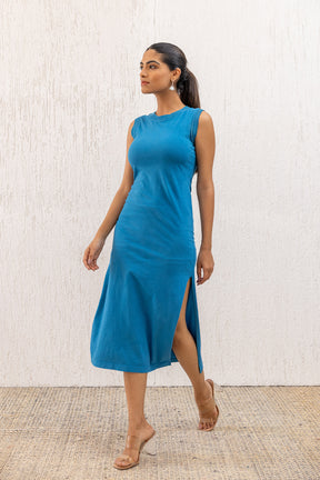 CYAN BLUE SLIT MAXI DRESS