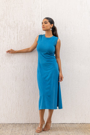 CYAN BLUE SLIT MAXI DRESS