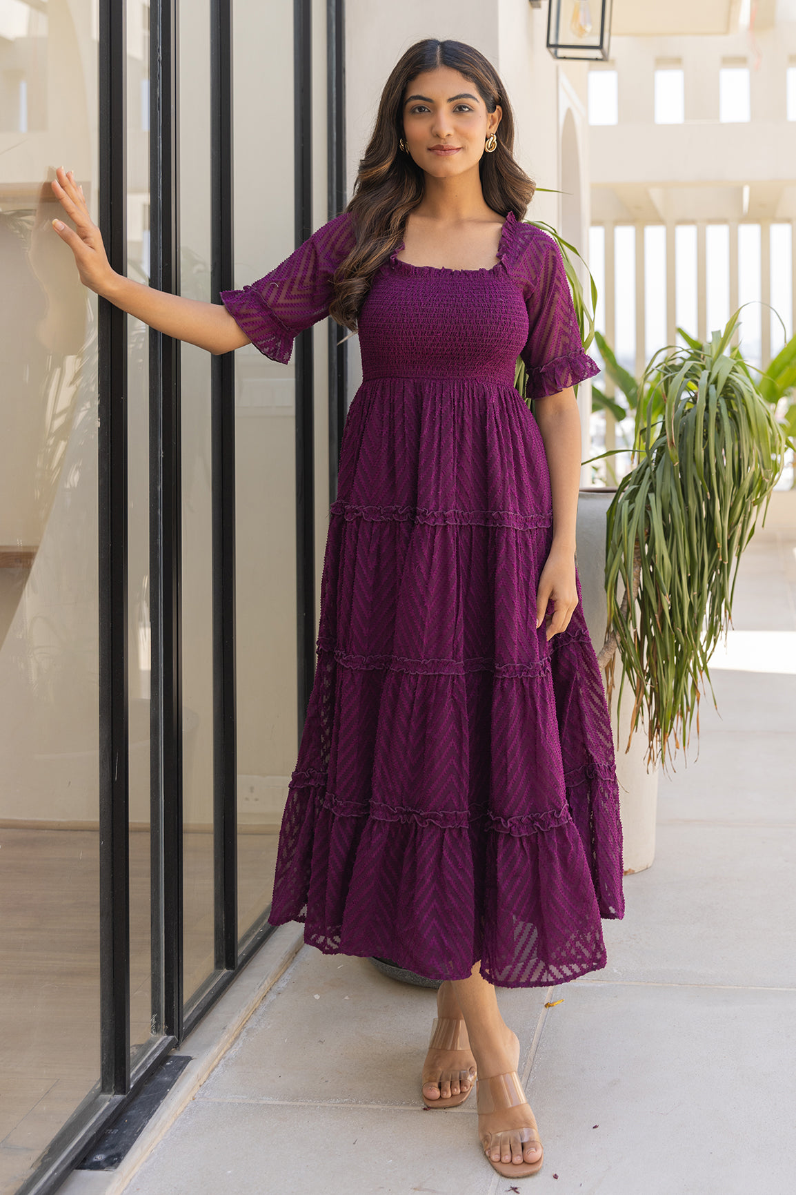 PLUM SMOCKED MAXI