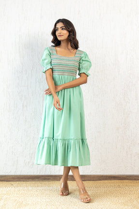 PASTEL GREEN SMOCKED MAXI