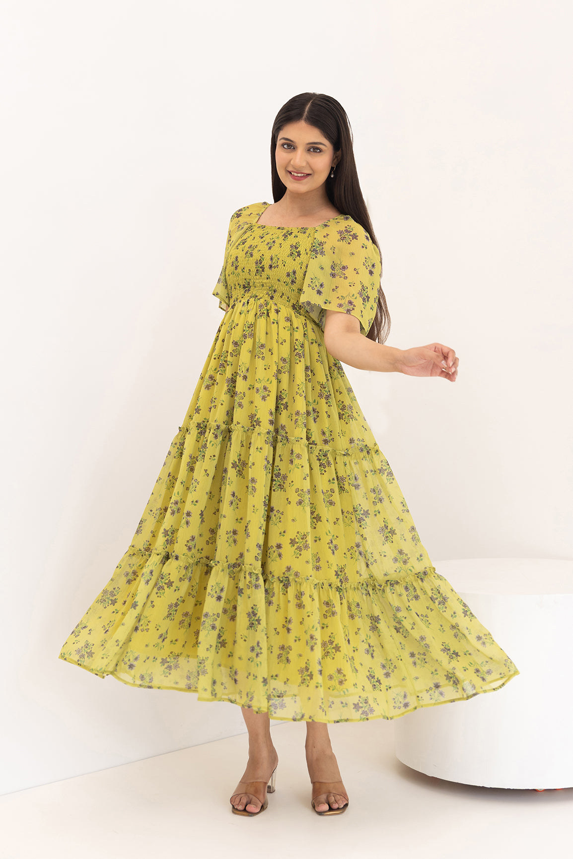 PEAR GREEN FLORAL MAXI