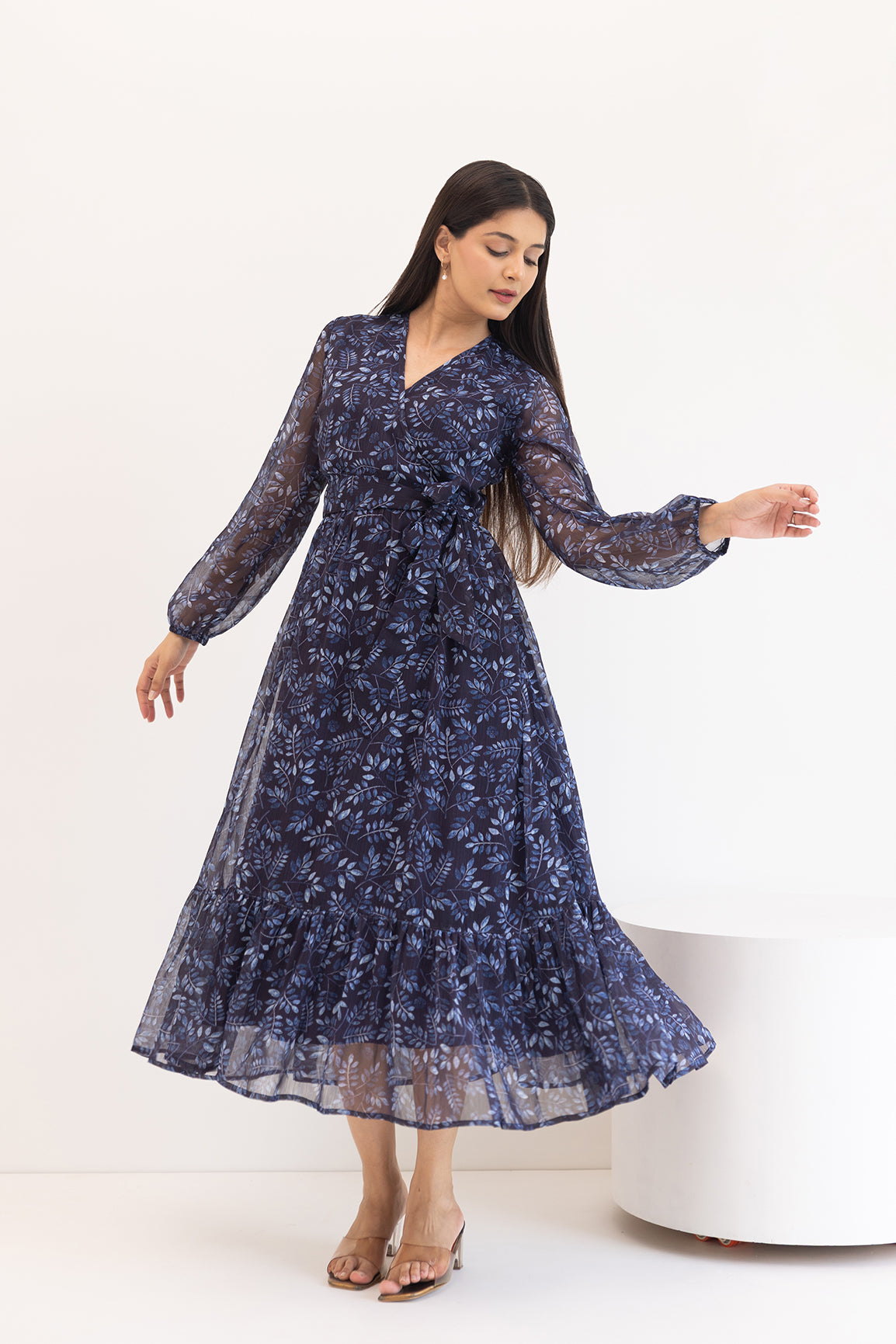 BLUE WRAP CHIFFON MAXI