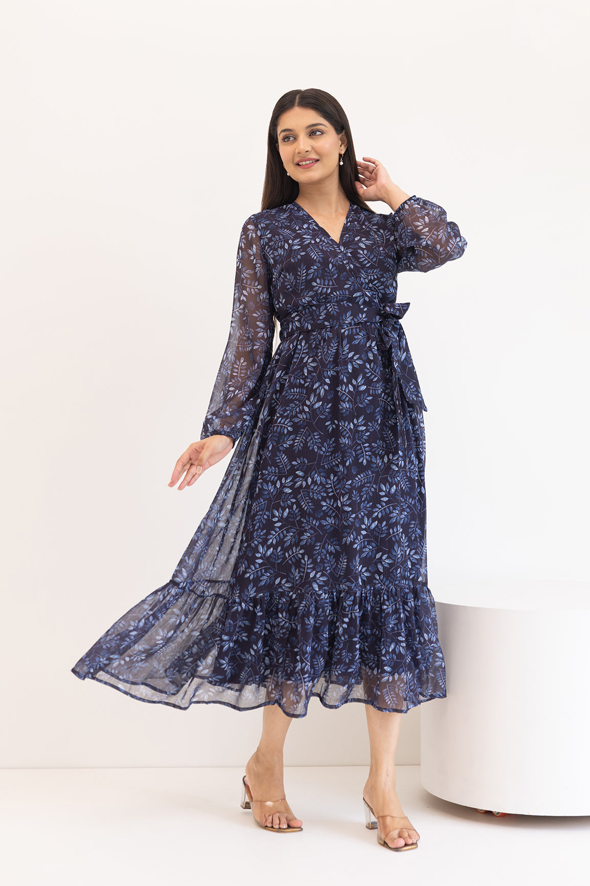 BLUE WRAP CHIFFON MAXI