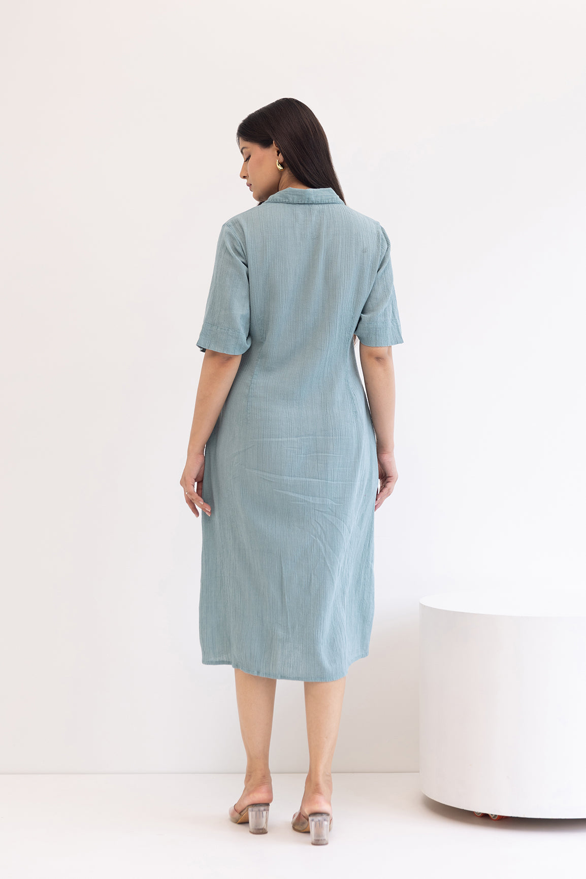 TEAL COTTON DENIM DRESS