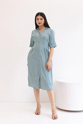 TEAL COTTON DENIM DRESS