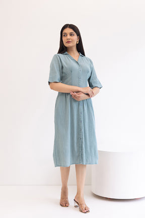 TEAL COTTON DENIM DRESS