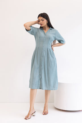 TEAL COTTON DENIM DRESS