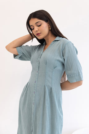 TEAL COTTON DENIM DRESS