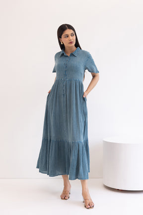 EVERYDAY SERENE BLUE COTTON DENIM MAXI