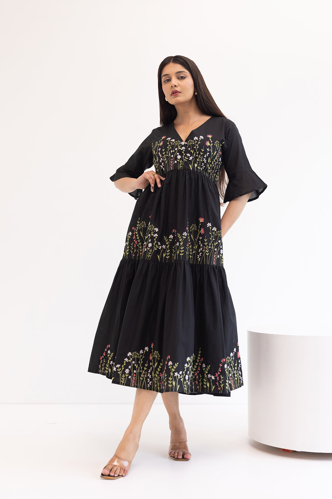 BLACK EMBROIDERY MAXI