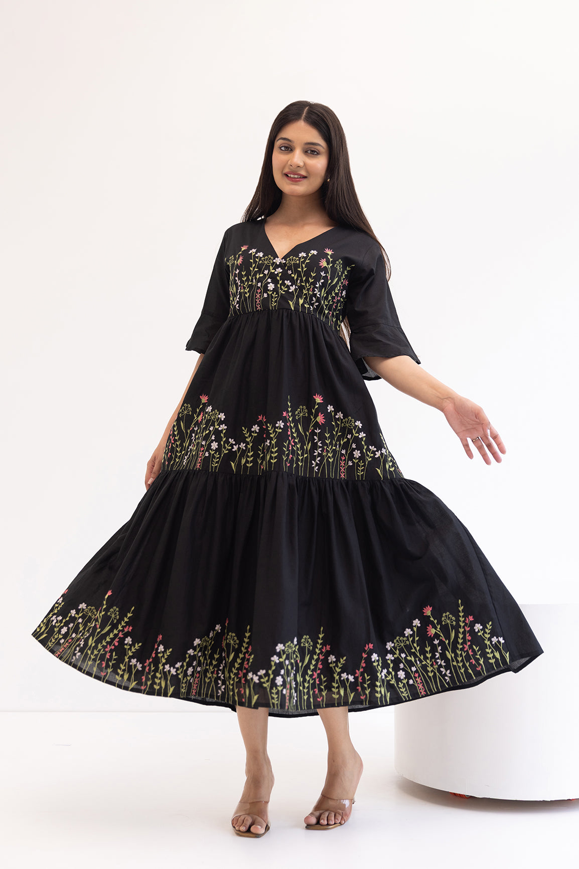 BLACK EMBROIDERY MAXI