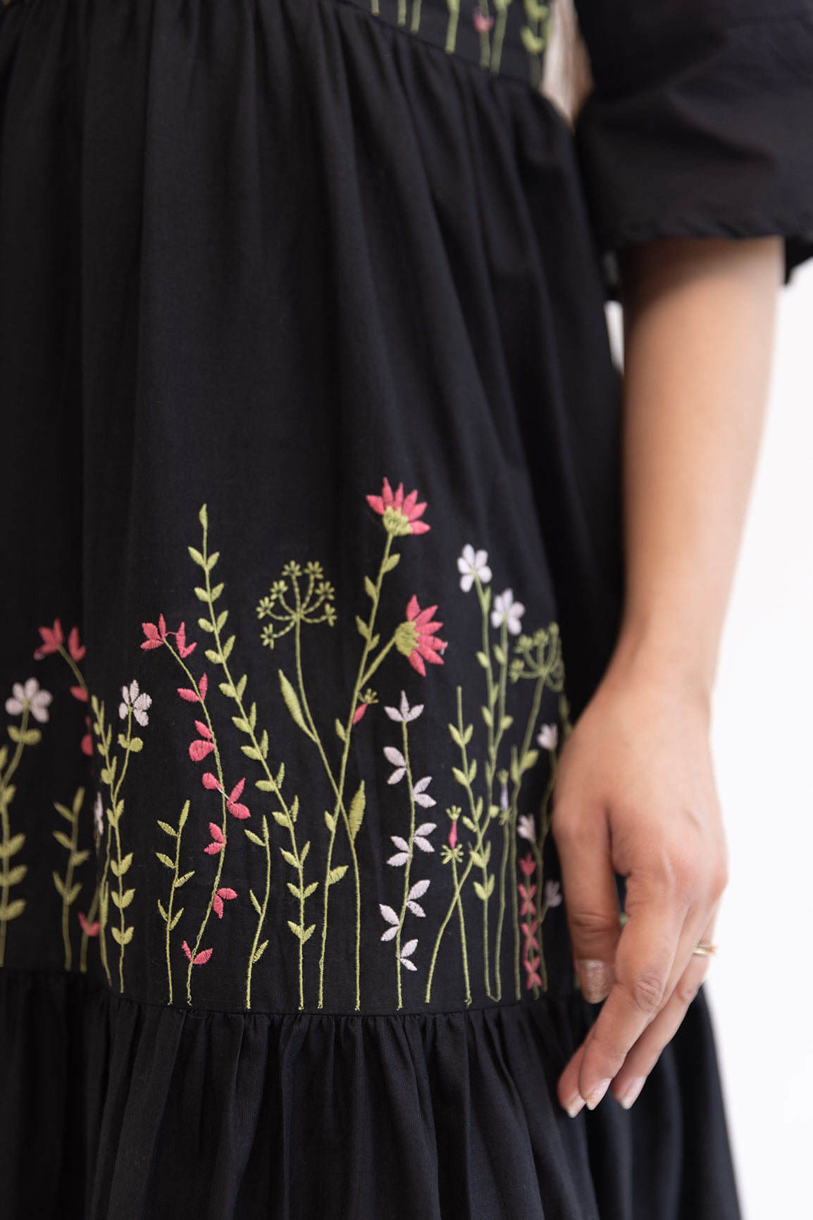 BLACK EMBROIDERY MAXI