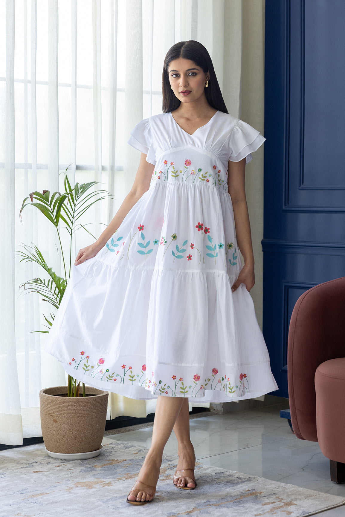 WHITE EMBROIDERY COTTON MAXI