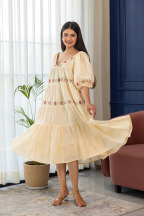 BUTTER YELLOW EMBROIDERY MIDI
